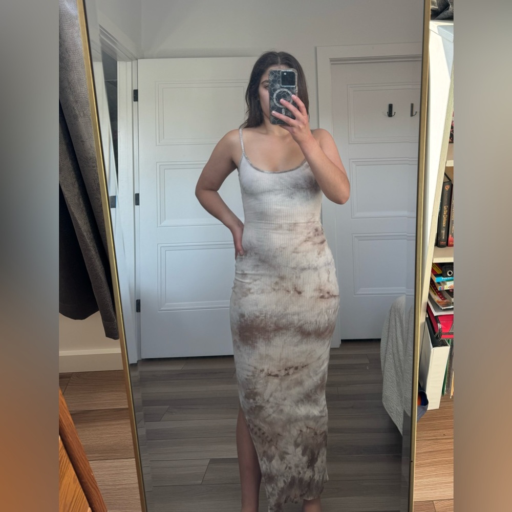 Marble Form Fitting Maxi Dress with Slit